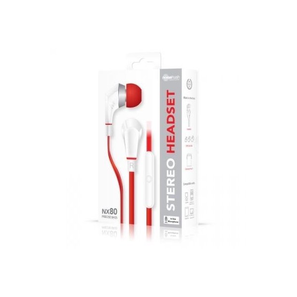 AURICOLARE STEREO con CONNETTORE JACK 3,5mm - GOMMINI E BASSI AD ALTA DEFINIZIONE COLORE BIANCO E ROSSO NOISE HUSH NX80