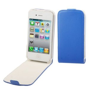 CUSTODIA FLIP VERTICALE SLIM PELLE per APPLE IPHONE 4, 4s COLORE BLU