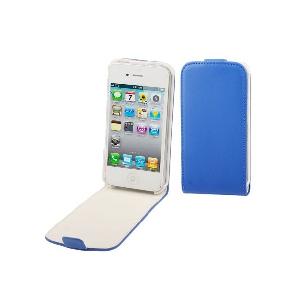 CUSTODIA FLIP VERTICALE SLIM PELLE per APPLE IPHONE 4, 4s COLORE BLU