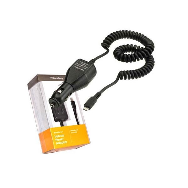 CARICATORE AUTO 500mAh CON CONNETTORE MICRO USB - CAVO A SPIRALE NERO ACC-04195-302 BLACKBERRY ORIGINALE IN BLISTER