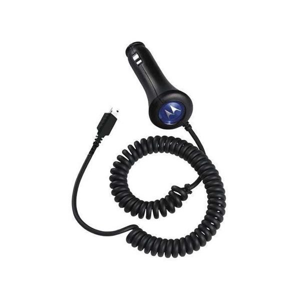 CARICATORE AUTO CON CONNETTORE MINI USB - CAVO A SPIRALE COLORE NERO VC700 MOTOROLA ORIGINALE IN BULK