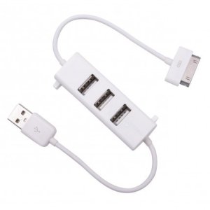 CAVO USB 30 PIN con HUB 3 PORTE USB 2.0 PER DISPOSITIVI APPLE - LUNGHEZZA 0,3 MT COLORE BIANCO