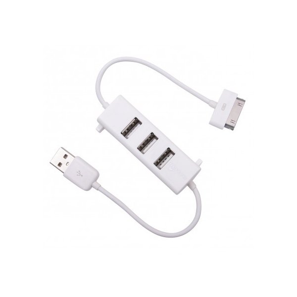 CAVO USB 30 PIN con HUB 3 PORTE USB 2.0 PER DISPOSITIVI APPLE - LUNGHEZZA 0,3 MT COLORE BIANCO