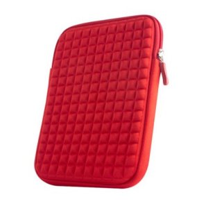 CUSTODIA UNIVERSALE IN TESSUTO IMBOTTITA per TABLET FINO A 7" POLLICI  FANTASIA STAR COLORE ROSSO CHIUSURA CON ZIP