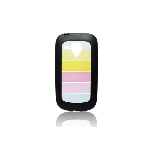 CUSTODIA RIGIDA per SAMSUNG I8190 GALAXY S3 MINI, I8200 GALAXY S3 MINI VE COLORE NERO CON FANTASIA ARCOBALENO