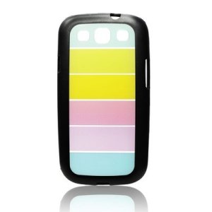 CUSTODIA RIGIDA per SAMSUNG I9300 GALAXY S3, I9305 GALAXY S3 LTE 4G COLORE NERO CON FANTASIA ARCOBALENO