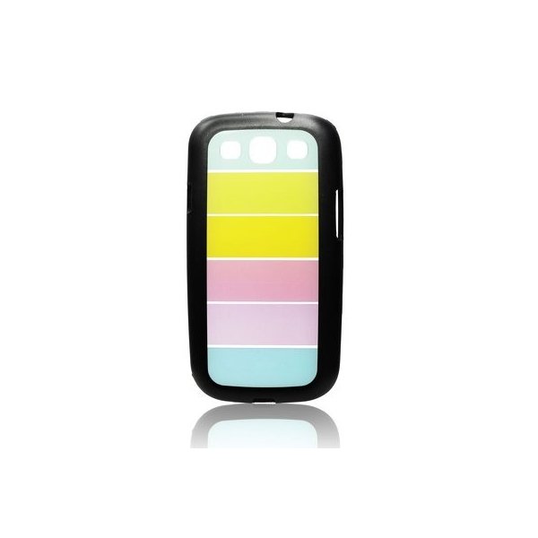 CUSTODIA RIGIDA per SAMSUNG I9300 GALAXY S3, I9305 GALAXY S3 LTE 4G COLORE NERO CON FANTASIA ARCOBALENO