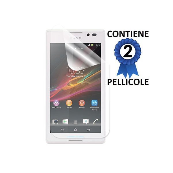 PELLICOLA PROTEGGI DISPLAY SONY XPERIA C, C2305, S39H CONFEZIONE 2 PEZZI