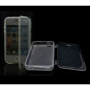 CUSTODIA GEL TPU SILICONE FLIP BOOK per APPLE IPHONE 4, 4S COLORE BIANCO TRASPARENTE