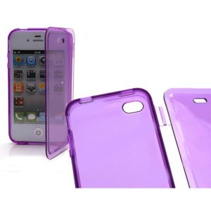 CUSTODIA GEL TPU SILICONE FLIP BOOK per APPLE IPHONE 4, 4S COLORE VIOLA TRASPARENTE