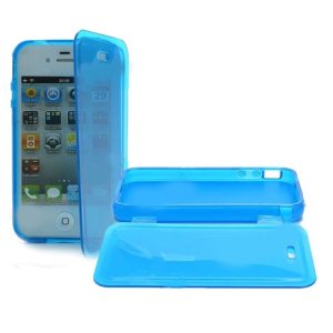 CUSTODIA GEL TPU SILICONE FLIP BOOK per APPLE IPHONE 4, 4S COLORE BLU TRASPARENTE