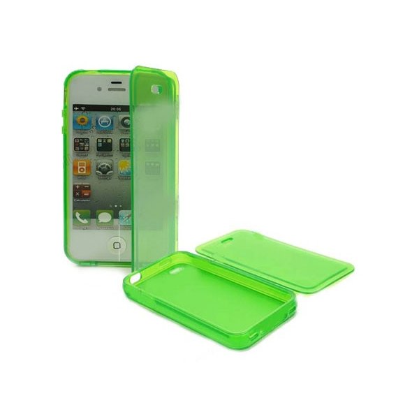 CUSTODIA GEL TPU SILICONE FLIP BOOK per APPLE IPHONE 4, 4S COLORE VERDE TRASPARENTE