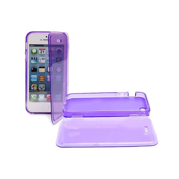 CUSTODIA per APPLE IPHONE SE, IPHONE 5S, IPHONE 5 IN GEL TPU SILICONE FLIP BOOK COLORE VIOLA TRASPARENTE