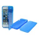 CUSTODIA per APPLE IPHONE SE, IPHONE 5S, IPHONE 5 IN GEL TPU SILICONE FLIP BOOK COLORE BLU TRASPARENTE