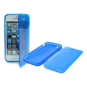 CUSTODIA per APPLE IPHONE SE, IPHONE 5S, IPHONE 5 IN GEL TPU SILICONE FLIP BOOK COLORE BLU TRASPARENTE