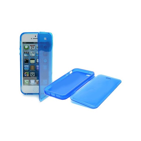 CUSTODIA per APPLE IPHONE SE, IPHONE 5S, IPHONE 5 IN GEL TPU SILICONE FLIP BOOK COLORE BLU TRASPARENTE