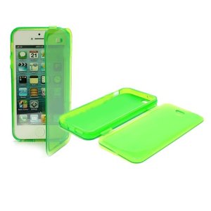 CUSTODIA per APPLE IPHONE SE, IPHONE 5S, IPHONE 5 IN GEL TPU SILICONE FLIP BOOK COLORE VERDE TRASPARENTE