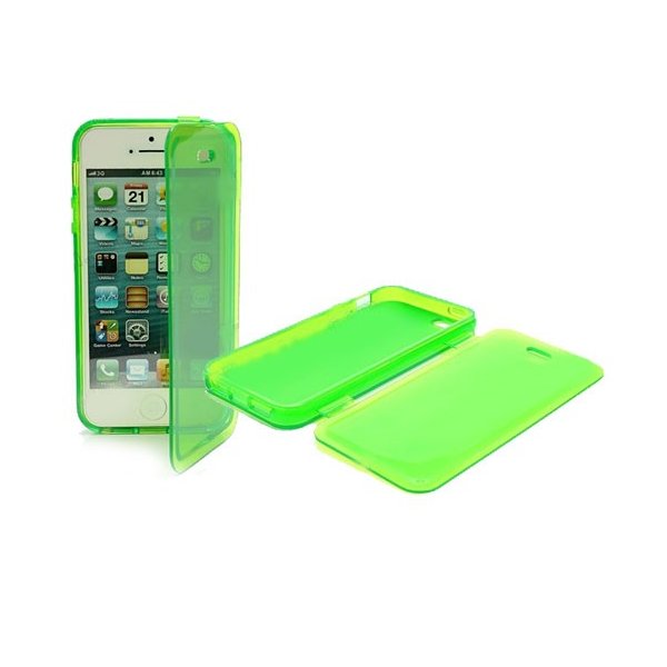 CUSTODIA per APPLE IPHONE SE, IPHONE 5S, IPHONE 5 IN GEL TPU SILICONE FLIP BOOK COLORE VERDE TRASPARENTE