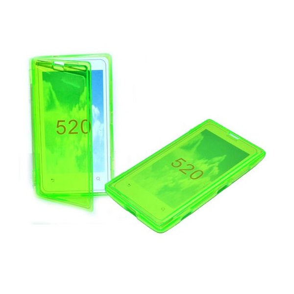 CUSTODIA GEL TPU SILICONE FLIP BOOK per NOKIA LUMIA 520, LUMIA 525 COLORE VERDE TRASPARENTE