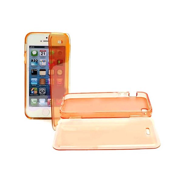 CUSTODIA per APPLE IPHONE SE, IPHONE 5S, IPHONE 5 IN GEL TPU SILICONE FLIP BOOK COLORE ARANCIONE TRASPARENTE