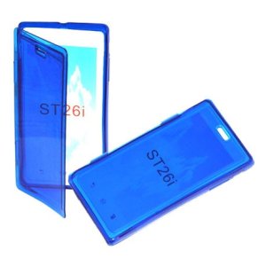 CUSTODIA GEL TPU SILICONE FLIP BOOK per SONY XPERIA J, ST26I, ST26A COLORE BLU