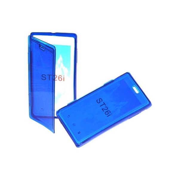 CUSTODIA GEL TPU SILICONE FLIP BOOK per SONY XPERIA J, ST26I, ST26A COLORE BLU