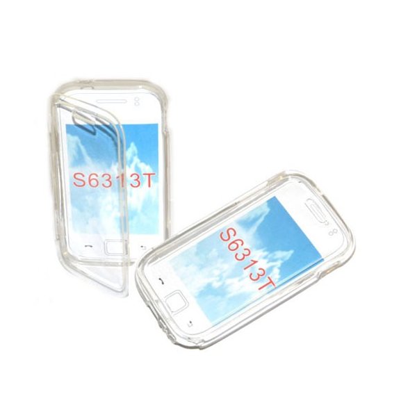 CUSTODIA GEL TPU SILICONE FLIP BOOK per SAMSUNG S6310 GALAXY YOUNG, S6312 GALAXY YOUNG DUOS COLORE BIANCO TRASPARENTE