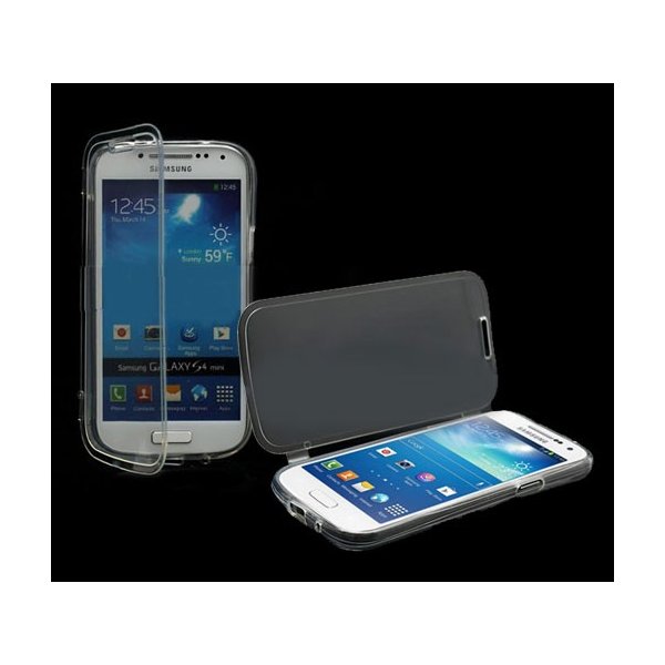 CUSTODIA GEL TPU SILICONE FLIP BOOK per SAMSUNG I9190 GALAXY S4 MINI, I9192, I9195 COLORE BIANCO TRASPARENTE