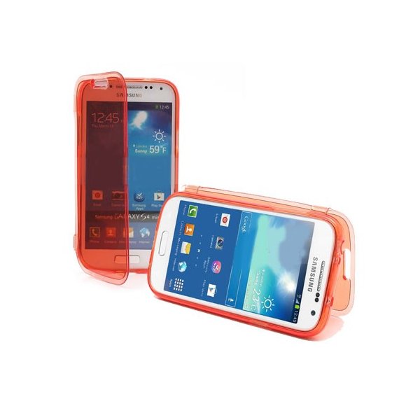 CUSTODIA GEL TPU SILICONE FLIP BOOK per SAMSUNG I9190 GALAXY S4 MINI, I9192, I9195 COLORE ARANCIONE