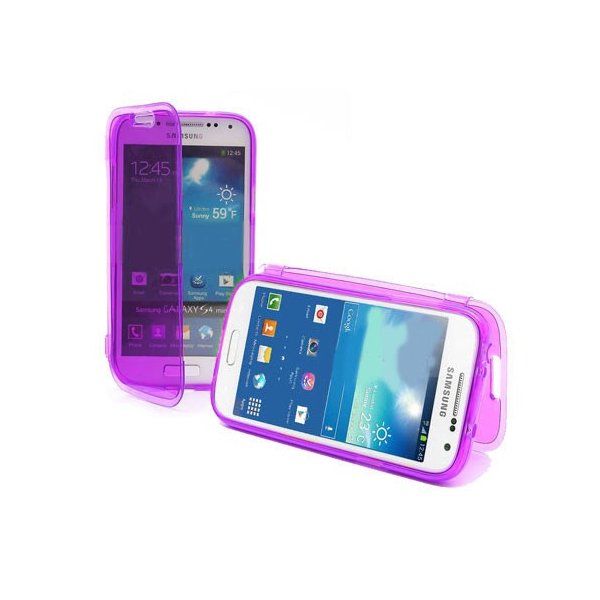 CUSTODIA GEL TPU SILICONE FLIP BOOK per SAMSUNG I9190 GALAXY S4 MINI, I9192, I9195 COLORE VIOLA