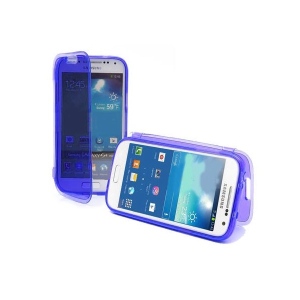 CUSTODIA GEL TPU SILICONE FLIP BOOK per SAMSUNG I9190 GALAXY S4 MINI, I9192, I9195 COLORE BLU