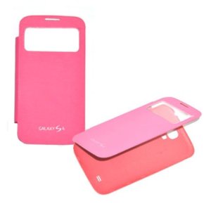 CUSTODIA ORIZZONTALE FLIP COVER CON FINESTRA IDENTIFICATIVO CHIAMANTE per SAMSUNG I9500 GALAXY S4 COLORE ROSA