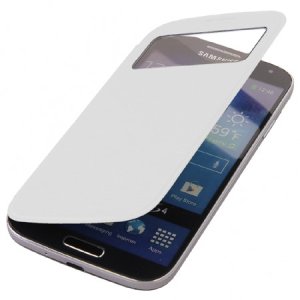 CUSTODIA ORIZZONTALE FLIP COVER CON FINESTRA IDENTIFICATIVO CHIAMANTE per SAMSUNG I9500 GALAXY S4 COLORE BIANCO