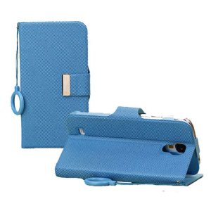 CUSTODIA FLIP ORIZZONTALE CON STAND E PORTA CARTE per SAMSUNG I9500 GALAXY S4, I9505, I9502 COLORE AZZURRO