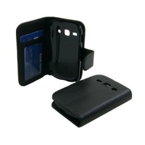 CUSTODIA ORIZZONTALE FLIP per SAMSUNG S6810 GALAXY FAME, S6812 GALAXY FAME DUOS CON STAND E TASCHE PORTA CARTE COLORE NERO