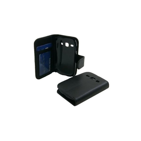 CUSTODIA ORIZZONTALE FLIP per SAMSUNG S6810 GALAXY FAME, S6812 GALAXY FAME DUOS CON STAND E TASCHE PORTA CARTE COLORE NERO