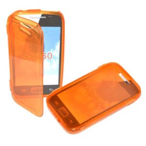 CUSTODIA GEL TPU SILICONE FLIP BOOK per SAMSUNG S5360 GALAXY Y, S5369 GALAXY Y COLORE ARANCIONE