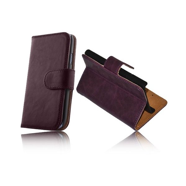 CUSTODIA FLIP ORIZZONTALE PELLE per LG OPTIMUS L3 II, E430 CON STAND E PORTA CARTE COLORE VIOLA