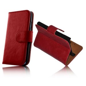 CUSTODIA FLIP ORIZZONTALE PELLE per LG OPTIMUS L3 II, E430 CON STAND E PORTA CARTE COLORE ROSSO