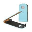 CUSTODIA VERTICALE SLIM FLIP PELLE per SAMSUNG I8190 GALAXY S3 MINI, I8200 GALAXY S3 MINI VE COLORE AZZURRO