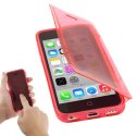 CUSTODIA GEL TPU SILICONE FLIP BOOK TOUCH SCREEN per APPLE IPHONE 5c COLORE ROSSO