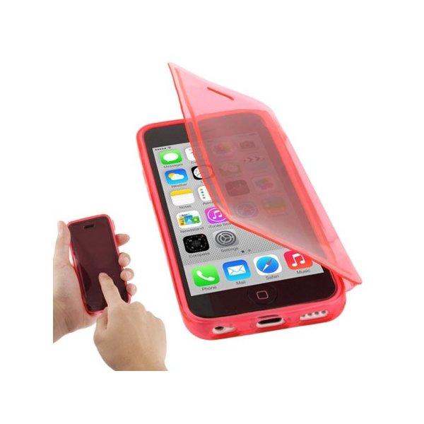 CUSTODIA GEL TPU SILICONE FLIP BOOK TOUCH SCREEN per APPLE IPHONE 5c COLORE ROSSO