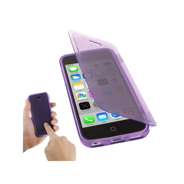 CUSTODIA GEL TPU SILICONE FLIP BOOK TOUCH SCREEN per APPLE IPHONE 5c COLORE VIOLA