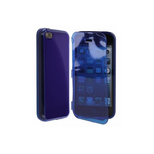 CUSTODIA GEL TPU SILICONE FLIP BOOK TOUCH SCREEN per APPLE IPHONE 5c COLORE BLU