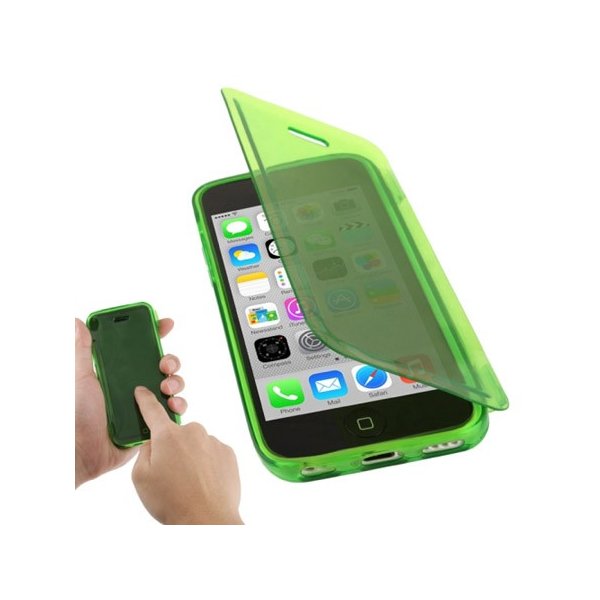 CUSTODIA GEL TPU SILICONE FLIP BOOK TOUCH SCREEN per APPLE IPHONE 5c COLORE VERDE