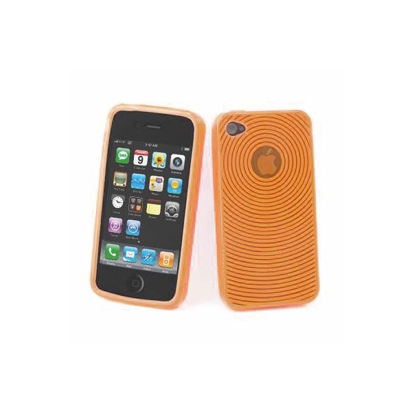 CUSTODIA GEL TPU SILICONE per APPLE IPHONE 4, 4s COLORE ARANCIONE TRASPARENTE CON FANTASIA CERCHI