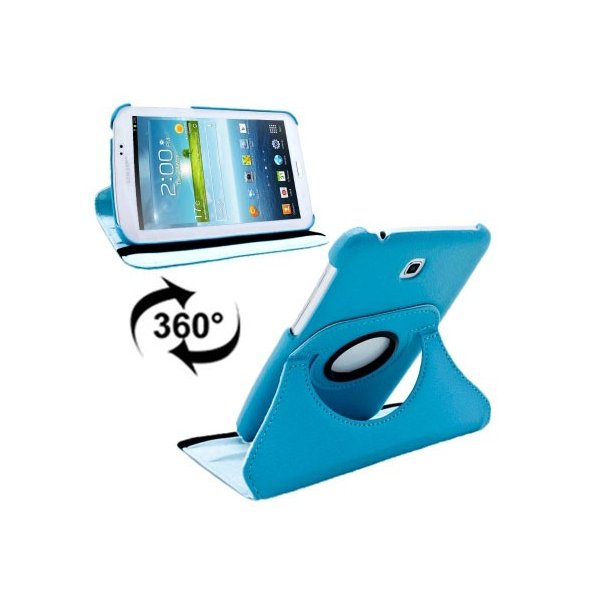 CUSTODIA BOOK PELLE GIREVOLE per SAMSUNG P3200 GALAXY TAB 3 7.0, P3210, SM-T210, SM-T211 7" POLLICI COLORE AZZURRO