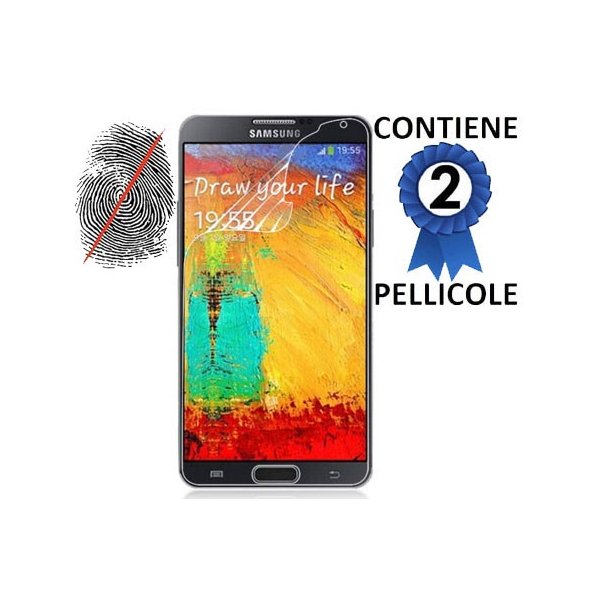 PELLICOLA PROTEGGI DISPLAY ANTI IMPRONTA SAMSUNG GALAXY NOTE 3, N9000, N9002, N9005 CONFEZIONE 2 PEZZI