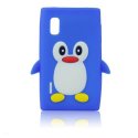 CUSTODIA GEL TPU SILICONE per LG E610 OPTIMUS L5, E612 FANTASIA PINGUINO COLORE BLU