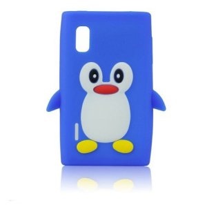 CUSTODIA GEL TPU SILICONE per LG E610 OPTIMUS L5, E612 FANTASIA PINGUINO COLORE BLU